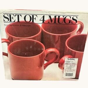 Benjamin Medwin Set of 4 Red Ceramic Mugs Vintage 1987 Kitchenware